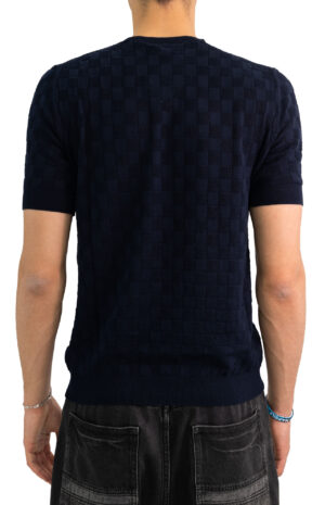 Maglia-con-trama-traforata-a-quadri-blu-Masq-2