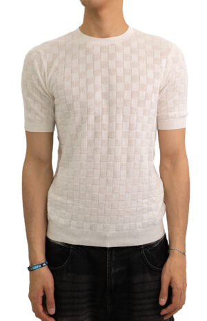 Maglia-con-trama-traforata-a-quadri-natur-Masq-1
